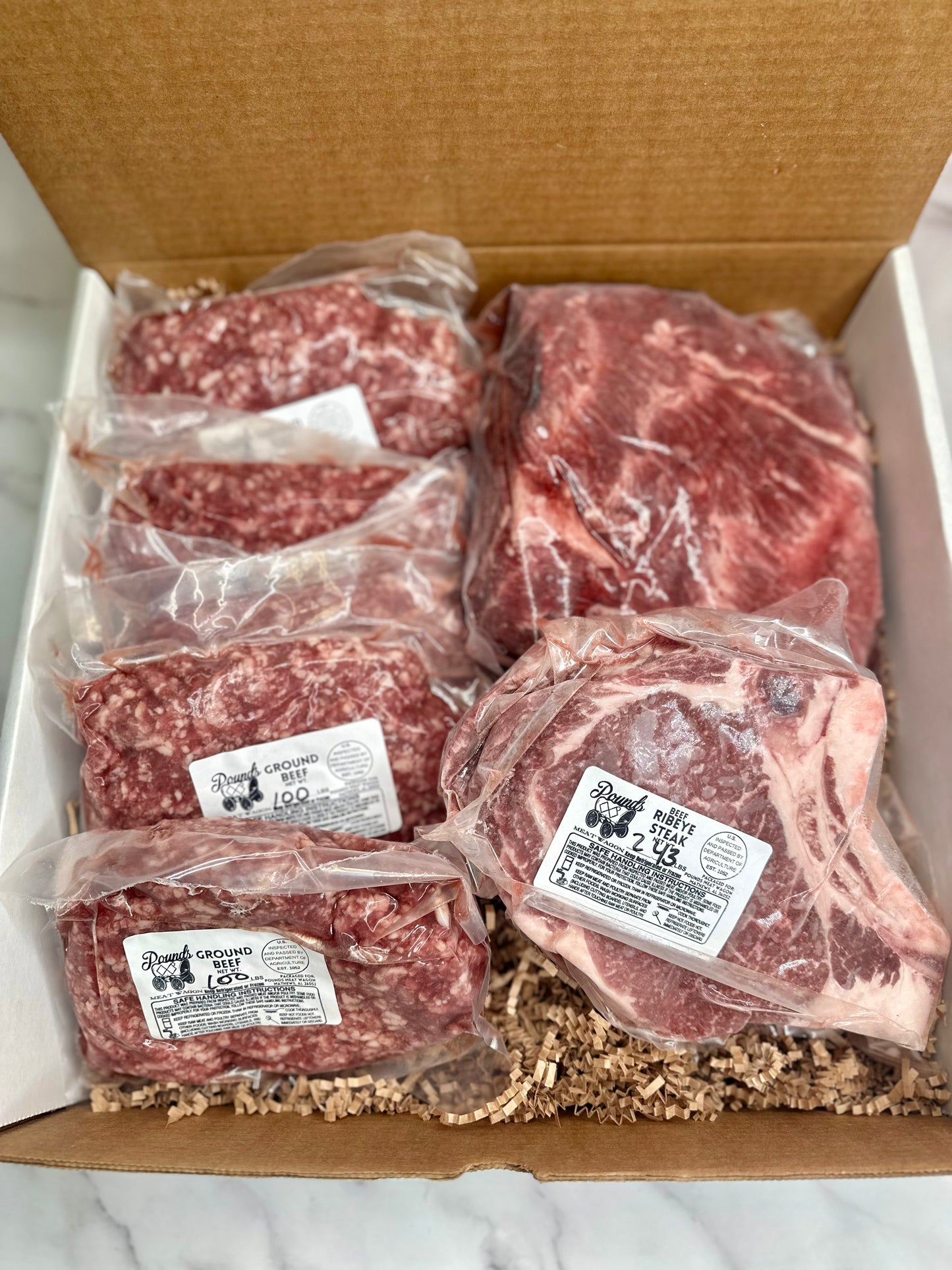 Ribeye, Roast, Ground Beef box