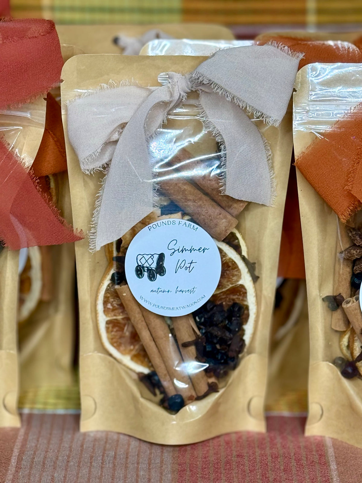 Pounds Farm Simmer Pot — Autumn Harvest kraft pouch with dried orange, cinnamon, and cloves