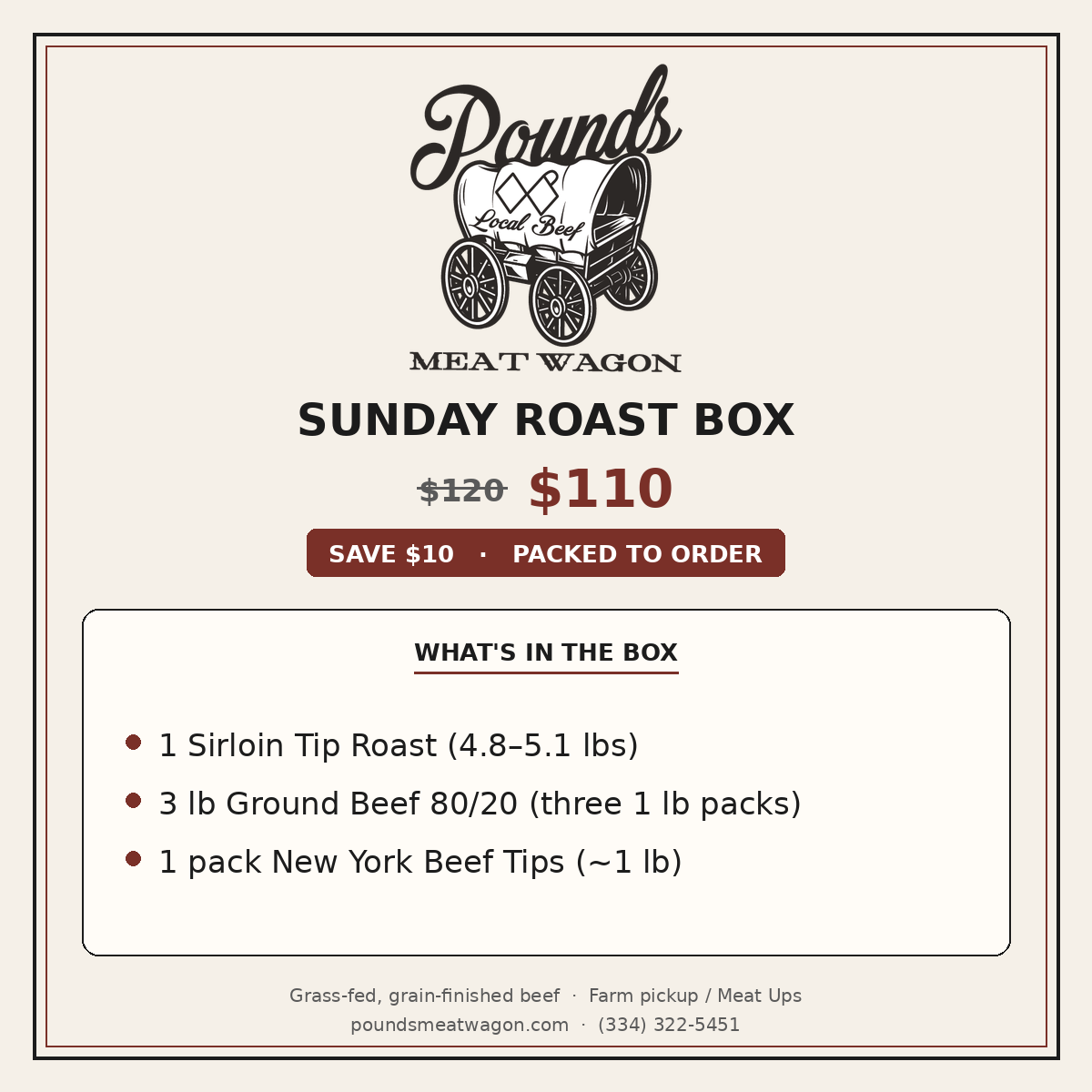 Sunday Roast Box — what's in the box, $110